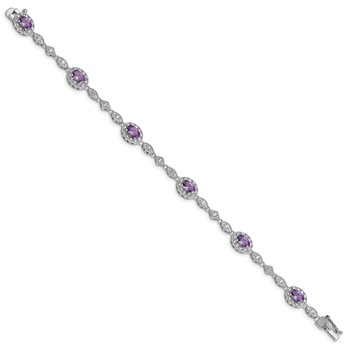 Sterling Silver Rhodium-plated Purple and Clear CZ Bracelet — alternate view
