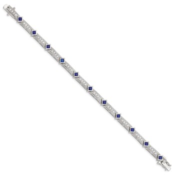 Sterling Silver Rhodium-plated Blue Glass and CZ 7.75 inch Bracelet — alternate view