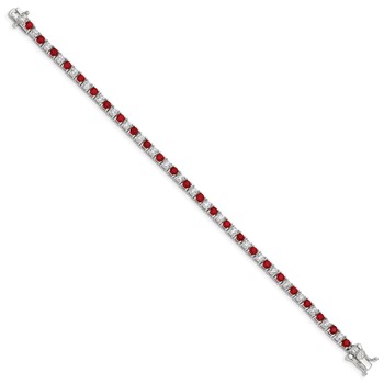 Sterling Silver Rhodium-plated Red Glass and CZ  7 inch Bracelet — alternate view