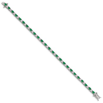 Sterling Silver Rhodium-plated Green Glass and CZ  7 inch Bracelet — alternate view