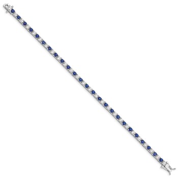 Sterling Silver Rhodium-plated Blue Glass and CZ 7 inch Bracelet — alternate view