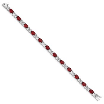 Sterling Silver Rhodium Plated 7inch Red CZ Bracelet — alternate view