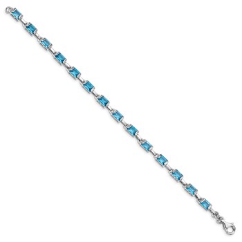 Sterling Silver Rhodium-plated Rectangular Blue Topaz Bracelet — alternate view