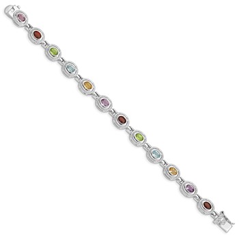 Sterling Silver Rhod-pltd 7inch Rainbow Multi-gemstone Bracelet — alternate view