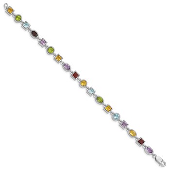 Sterling Silver 7inch Rhod Plated Rainbow Multi-gemstone Bracelet — alternate view