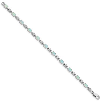 Sterling Silver Rhodium Plated 7inch CZ/Created Opal XO Bracelet — alternate view