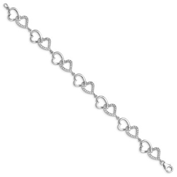 Sterling Silver Rhodium-plated CZ Heart Bracelet — alternate view