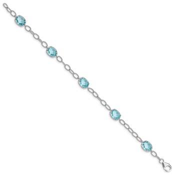 Sterling Silver Rhodium-plated Aqua Blue CZ Textured Link Bracelet — alternate view