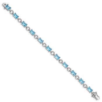 Sterling Silver Rhodium-plated Blue and Clear CZ Bracelet — alternate view