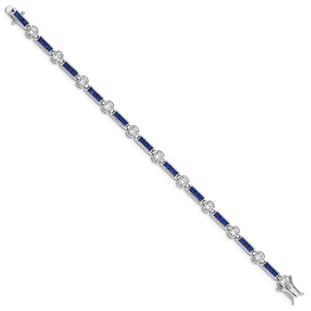 Sterling Silver Rhodium-plated Blue Glass and CZ 7.5 inch Bracelet — alternate view