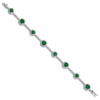 Sterling Silver Rhodium-plated 7.5inch Green and Clear CZ Bracelet — alternate view