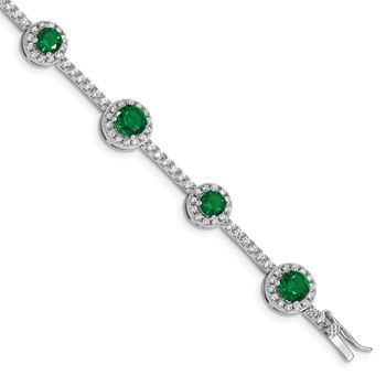 Sterling Silver Rhodium-plated 7.5inch Green and Clear CZ Bracelet