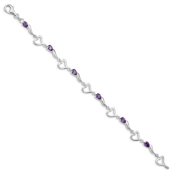 Sterling Silver Rhodium-plated Amethyst Polished Fancy Heart Bracelet — alternate view