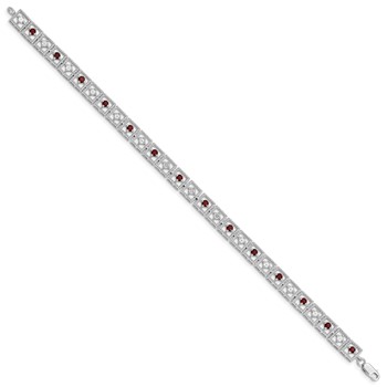 Sterling Silver Rhodium-plated Garnet Diamond Bracelet — alternate view