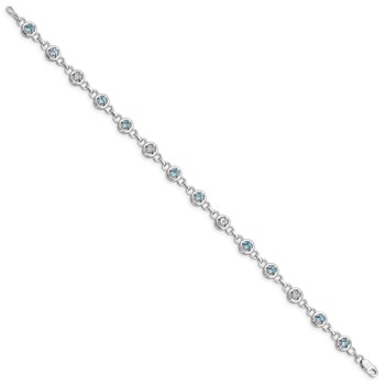 Sterling Silver Rhodium-plated Blue Topaz & Diamond Bracelet — alternate view