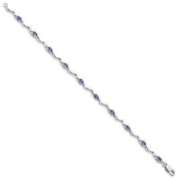 Sterling Silver Rhodium Plated Diamond and Tanzanite Bracelet — alternate view