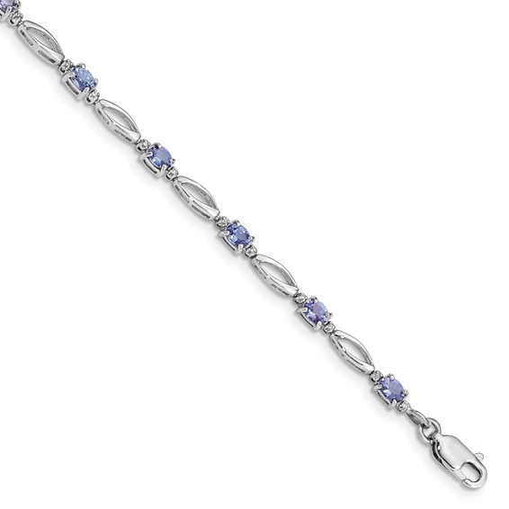 Sterling Silver Rhodium Plated Diamond Quality Gold - and Tanzanite Bracelet