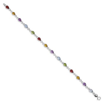 Sterling Silver Rhodium Plated Rainbow Gemstone Bracelet — alternate view