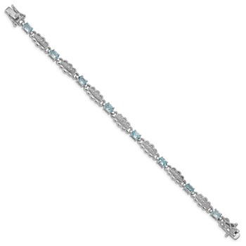 Sterling Silver Rhodium-plated Aquamarine & Diamond Bracelet — alternate view