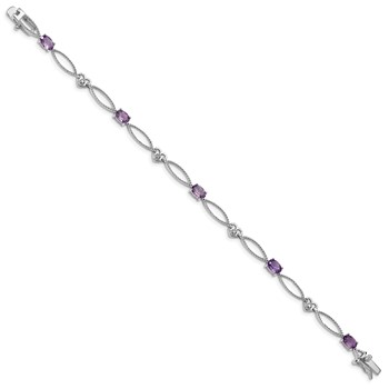 Sterling Silver Rhodium-plated Diamond & Amethyst Oval D/C Bracelet — alternate view