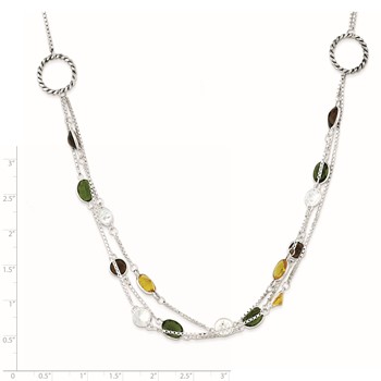 Sterling Silver Antiqued Brown/Green/Yellow CZ 18In. Necklace — alternate view