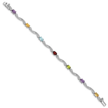 Sterling Silver Rhodium-plated Diamond Multi-Colored Gemstone Bracelet — alternate view