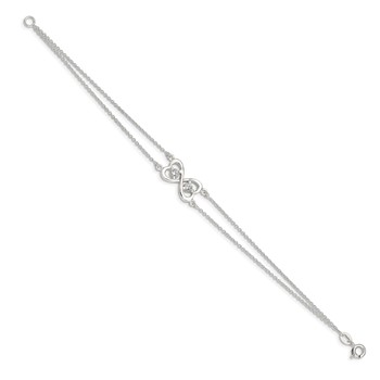 Sterling Silver Polished CZ Heart Two-strand Bracelet — alternate view