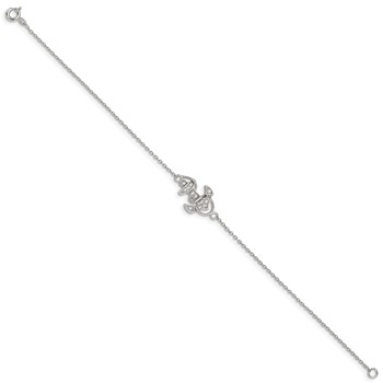 Sterling Silver Rhodium-plated Polished CZ Anchor 7 Inch Bracelet — alternate view