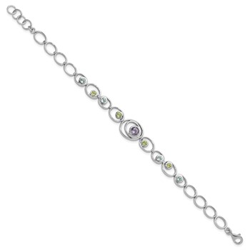 Sterling Silver Rhodium-plated w/Peridot, Blue Topaz &Amethyst Bracelet — alternate view