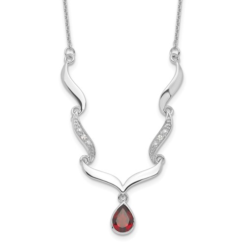 Sterling Silver Rhodium-plated w/Garnet & White Topaz w/2in. ext. Necklace