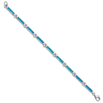 Sterling Silver Rhodium-plated Lab Created Opal Bars 7 inch Bracelet — alternate view