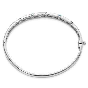 Sterling Silver Rhodium-plated Light Swiss/London Blue Topaz Hinged Bangle — alternate view