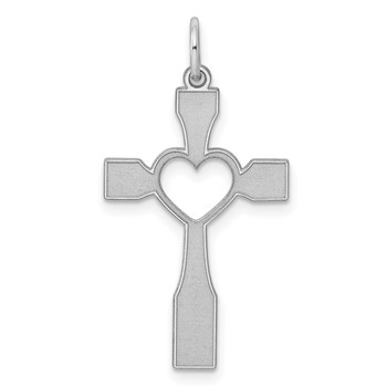 Sterling Silver Rhodium-plated Laser Cut Cross Pendant