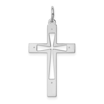 Sterling Silver Rhodium-plated Laser Cut Cross Pendant