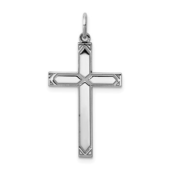Sterling Silver Rhodium-plated Laser Cut Cross Pendant