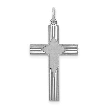 Sterling Silver Rhodium-plated Laser Cut Cross Pendant