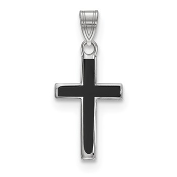 Sterling Silver Rhodium-plated Black Enameled Cross Charm