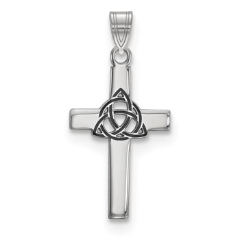 Sterling Silver Rhodium-plated Black Enameled Trilogy Cross Charm