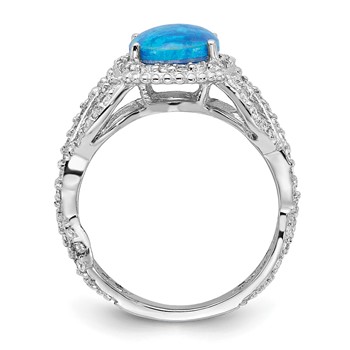 Sterling Silver Rhodium-plated CZ and Oval Lab Created Blue Opal Ring — alternate view
