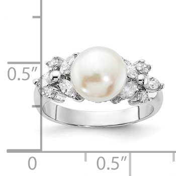 Sterling Silver Rhodium-plated CZ and Freshwater Cultured Button Pearl Ring — alternate view