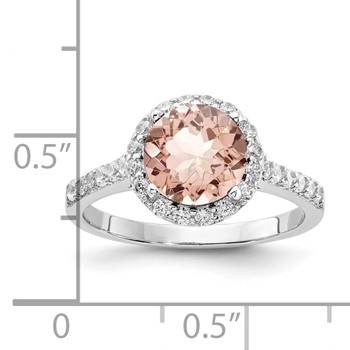 Sterling Silver Rhodium-plated Morganite Glass Center and CZ Halo Ring — alternate view