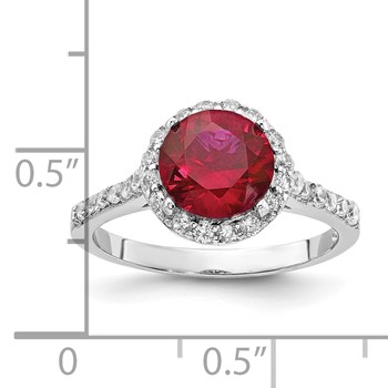 Sterling Silver Rhodium-plated Lab Created Ruby Round Center and CZ Halo Ring — alternate view