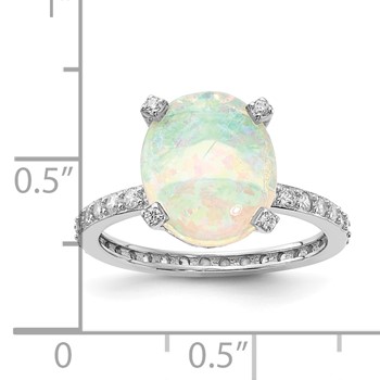 Sterling Silver Rhodium-plated Lab Created White Oval Opal and CZ Ring — alternate view