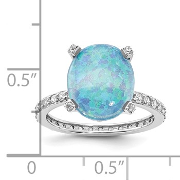 Sterling Silver Rhodium-plated Clear CZ and Lab Created Blue Opal Ring — alternate view