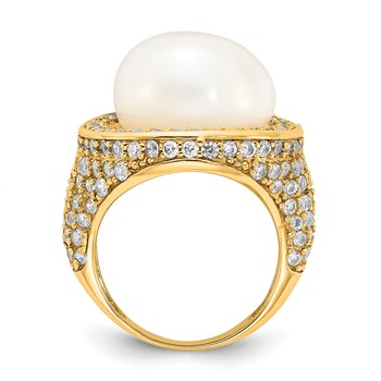 Sterling Silver Gold-plated Freshwater Cultured Pearl & CZ Ring — alternate view