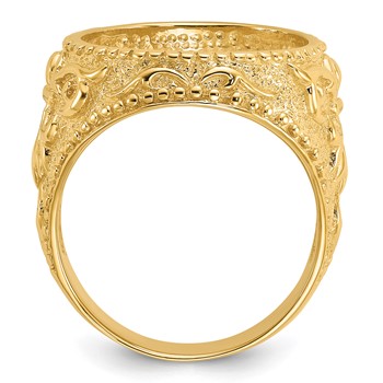 Wideband Distinguished Coin Jewelry 10k Men's Polished and Textured Fancy Filigree Design 16.5mm Coin Bezel Ring — alternate view