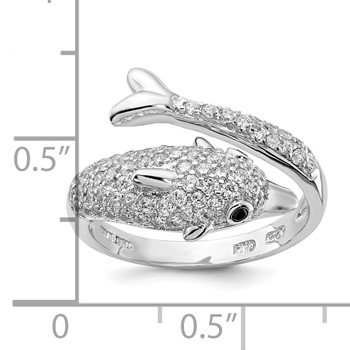 Sterling Silver Rhodium-plated CZ Dolphin Ring — alternate view