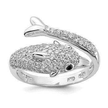 Sterling Silver Rhodium-plated CZ Dolphin Ring