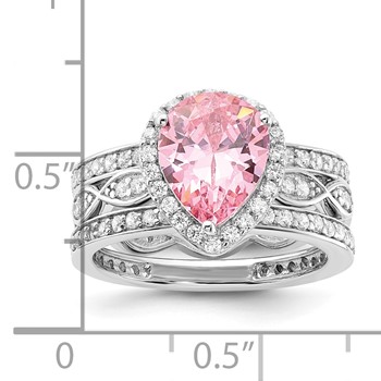 Sterling Silver Rhodium-plated Pink CZ and Clear CZ Ring — alternate view
