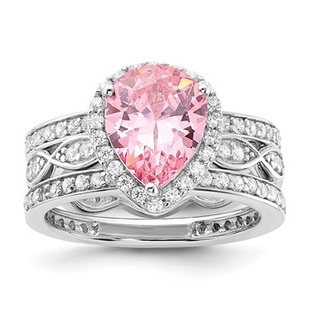 Sterling Silver Rhodium-plated Pink CZ and Clear CZ Ring